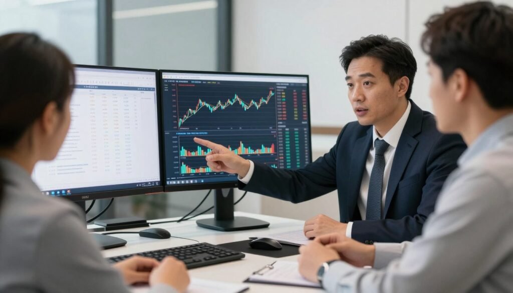 Financial advisor reviewing automation investment portfolio