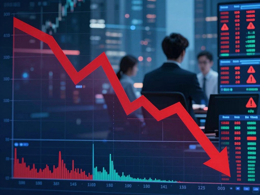 Financial markets reaction to cybersecurity threats showing stock price volatility and market decline patterns