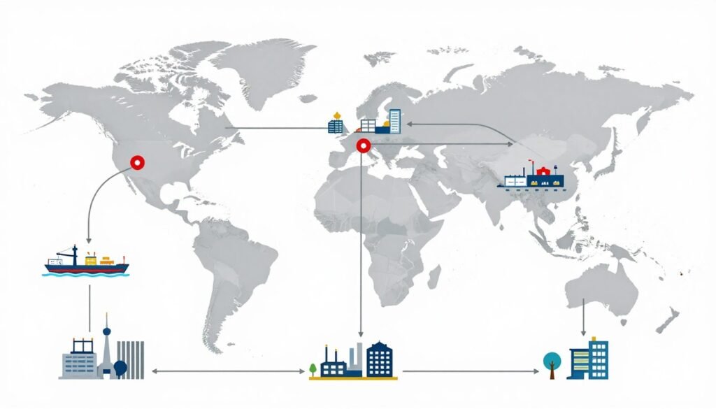 Global supply chain network showing interconnected trade relationships