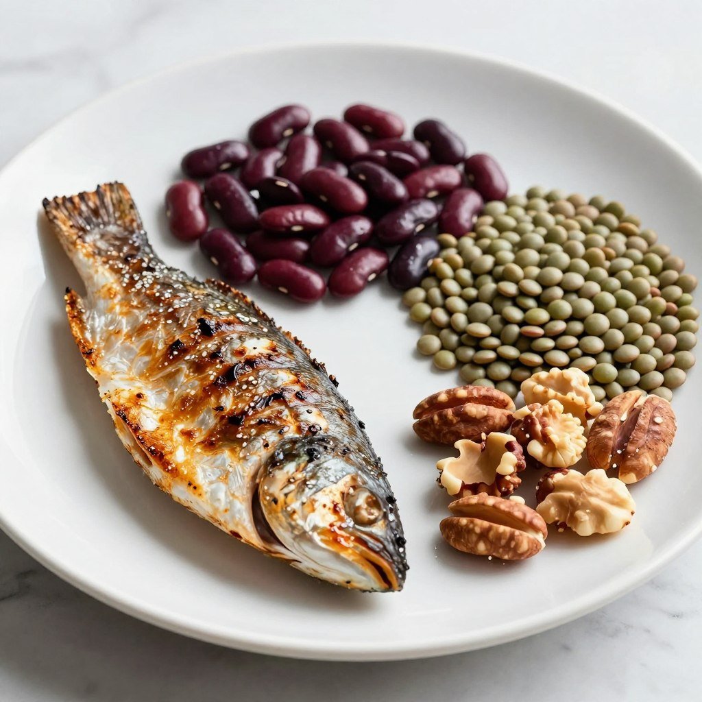 Healthy protein sources including fish and legumes