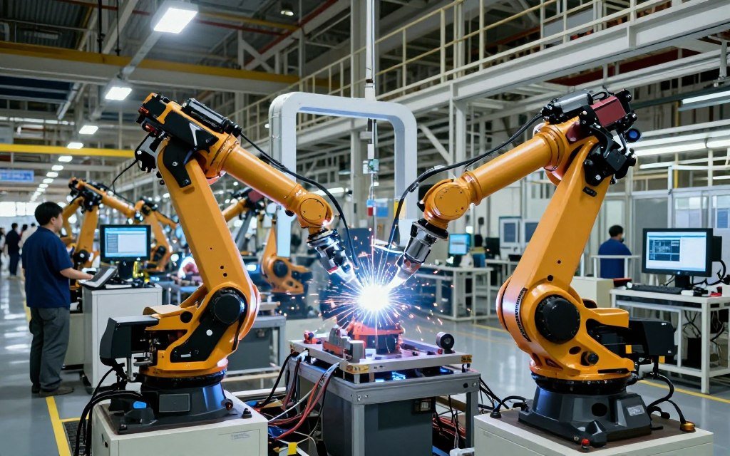 Manufacturing facility with advanced robotics and minimal workers