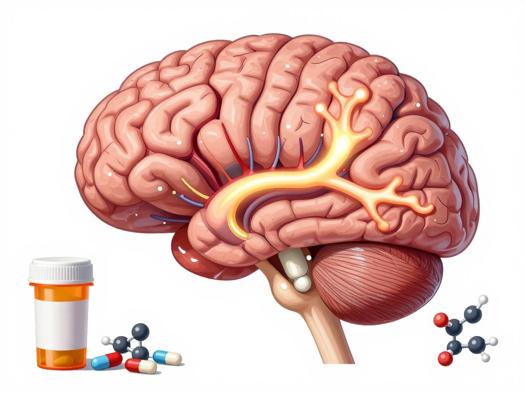 Medical illustration of opioid addiction effects on brain chemistry