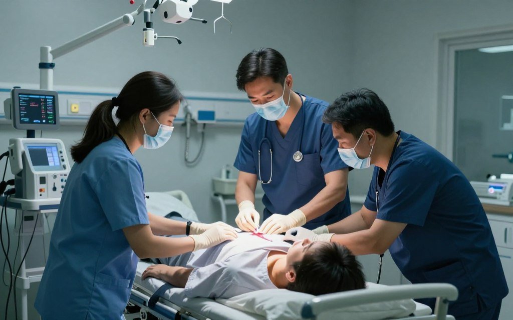 Medical team treating stroke patient in emergency room