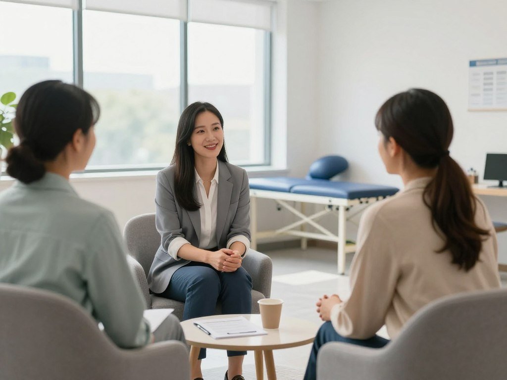 Modern drug addiction treatment facility and therapy session