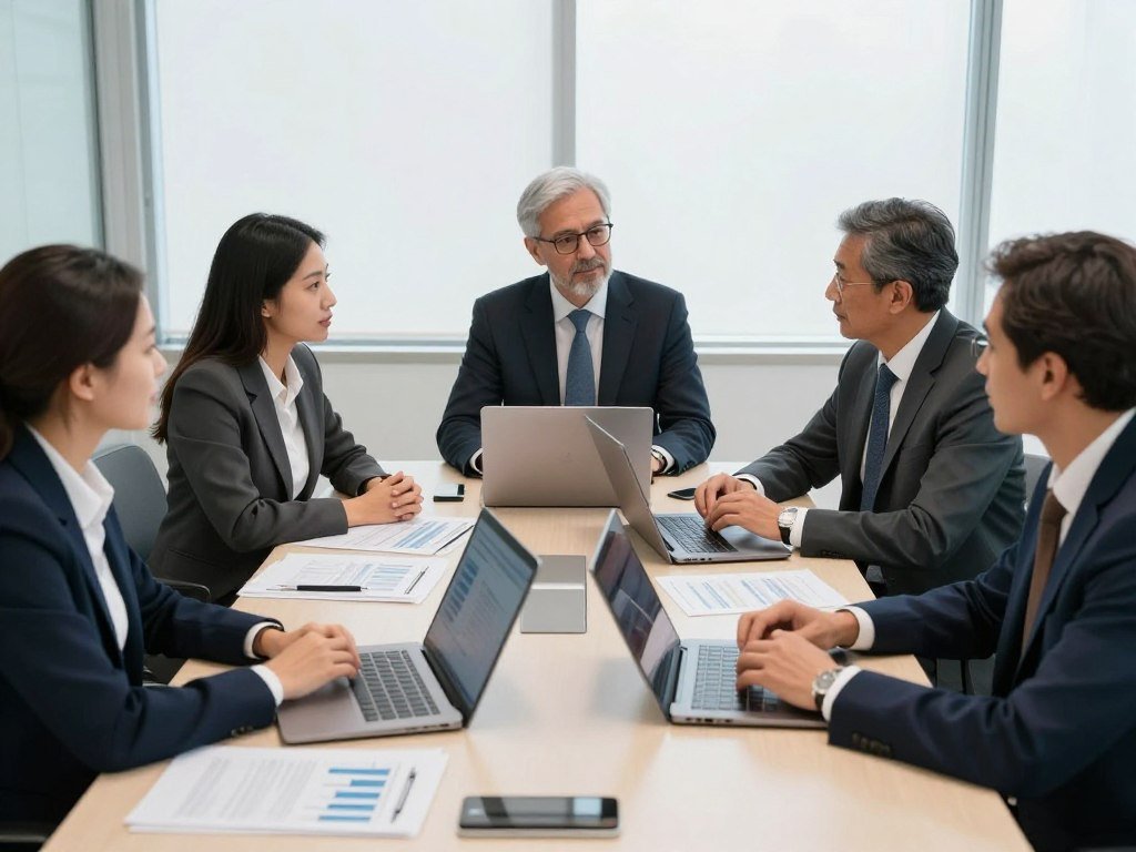 Panel of diverse economists and financial experts in professional setting discussing debt ceiling crisis forecasts