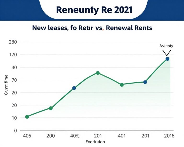 Rental market data visualization showing asking rents versus renewal rents trends
