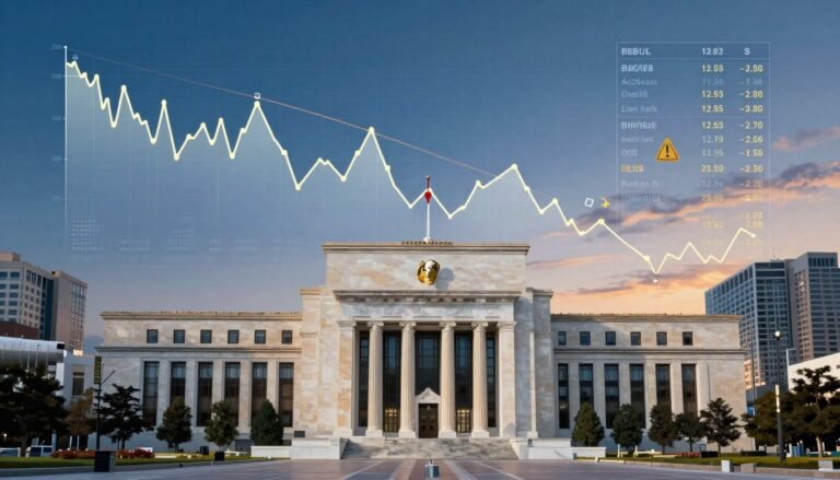 U.S. Banking Liquidity Crisis visualization showing financial district with banking symbols and economic charts