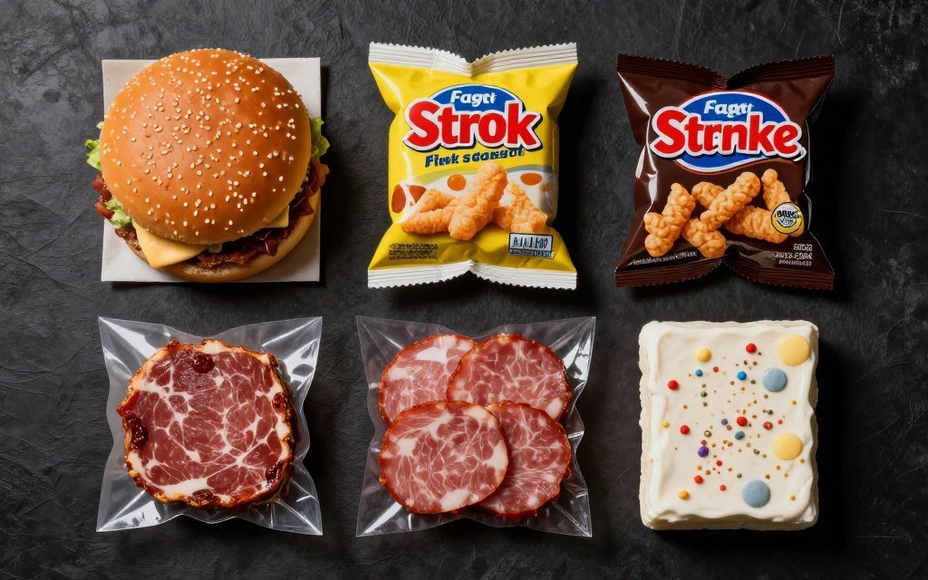 Unhealthy processed foods high in sodium and saturated fat