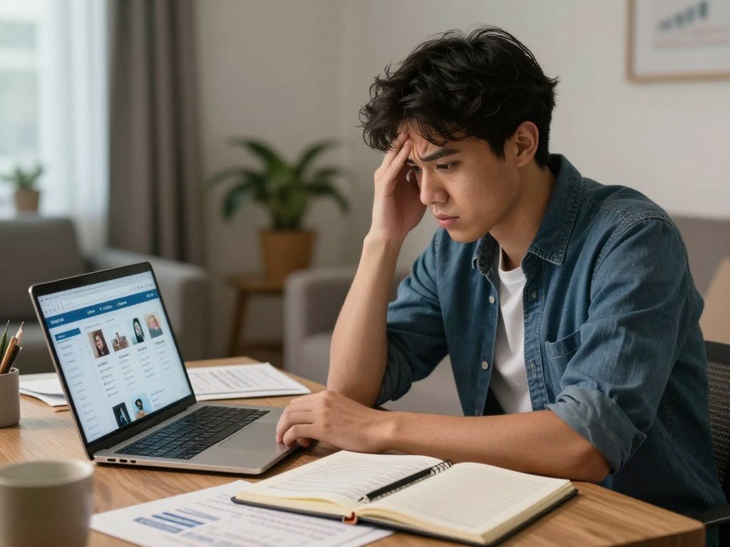 Young professional researching career options and skills development