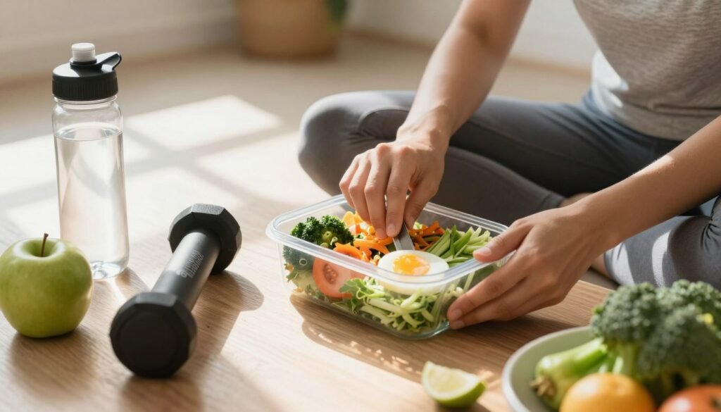Active lifestyle showing exercise, healthy eating, and wellness activities for liver health