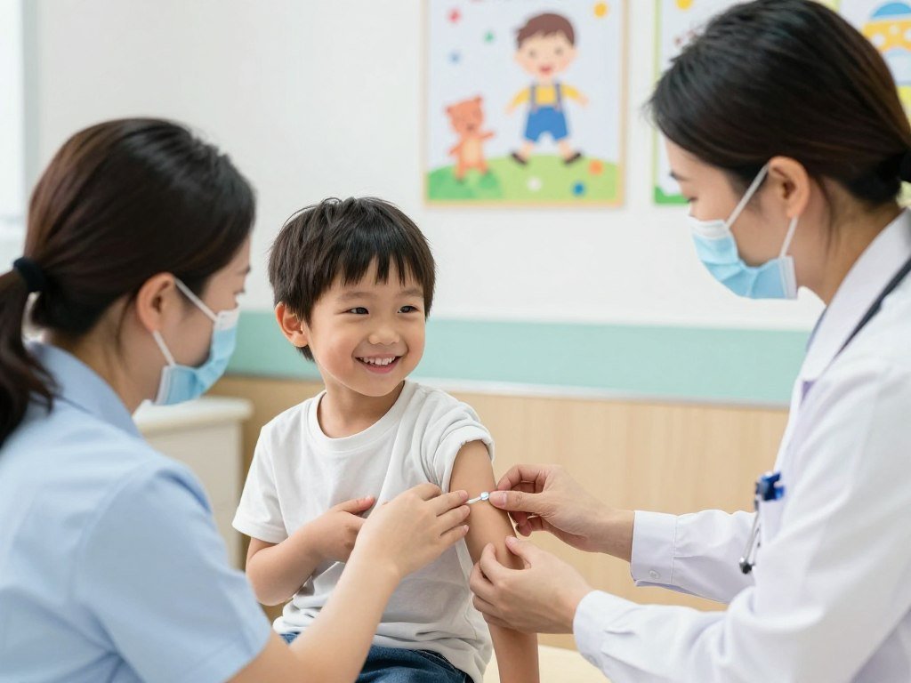 Child receiving preventive health care and vaccinations