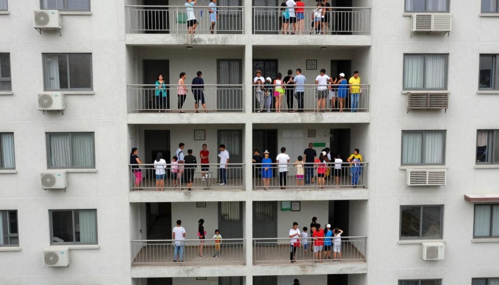 Crowded living conditions showing increased infection transmission risk