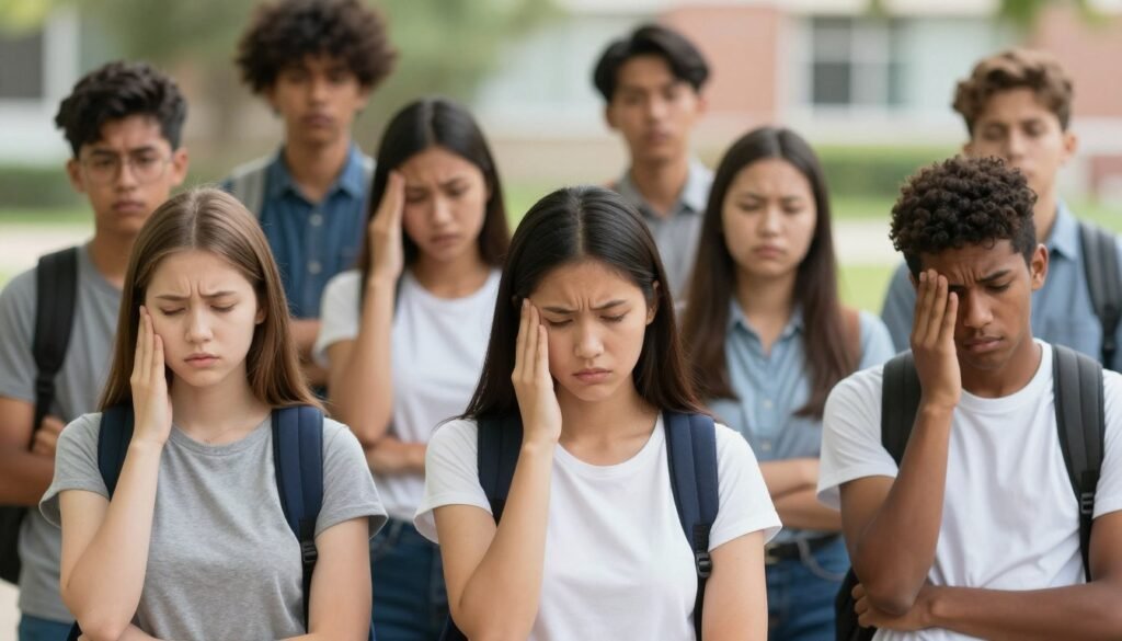 Diverse group of teenagers and young adults representing anxiety disorder prevalence