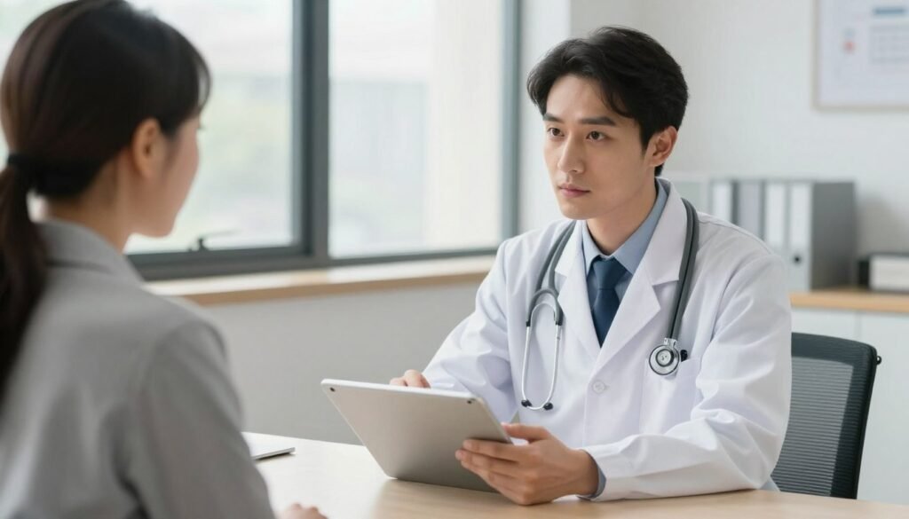Doctor explaining asthma prognosis to patient