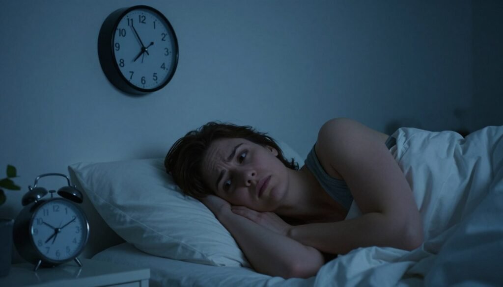 Exhausted person unable to sleep representing chronic sleep deprivation effects