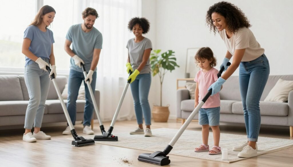 Family implementing asthma prevention strategies at home