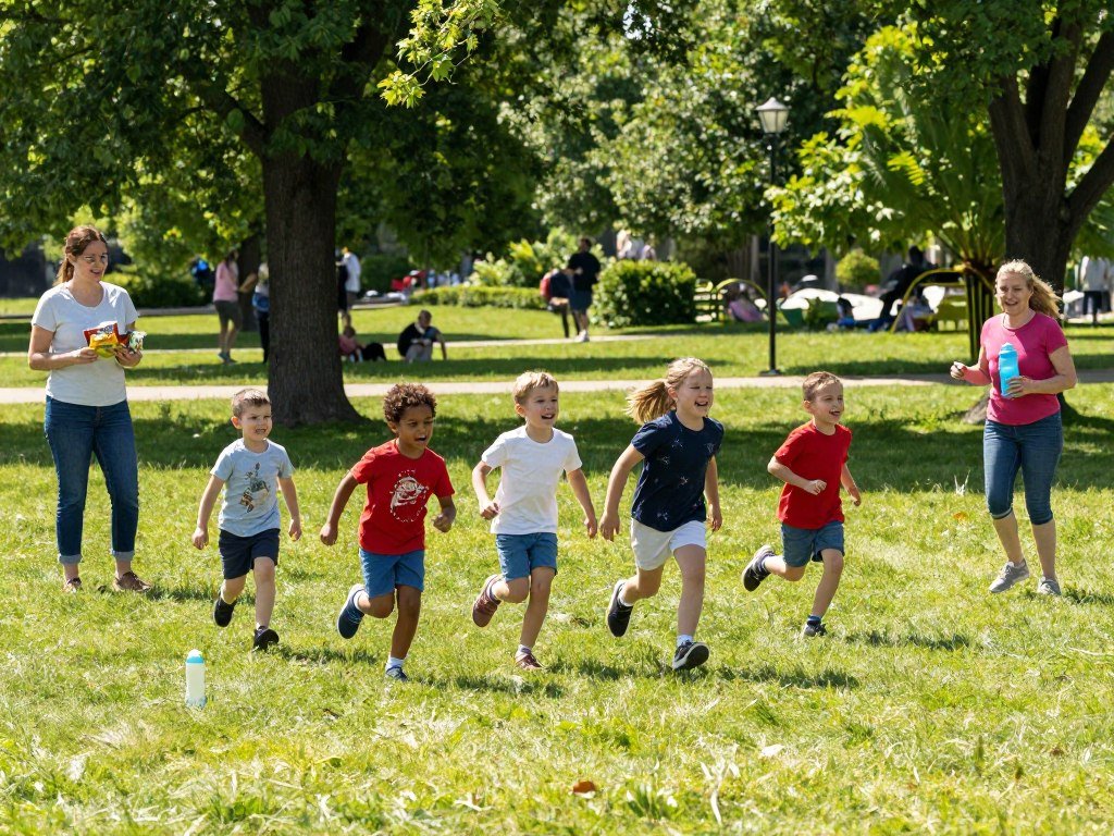 Healthy children engaged in physical activity and nutrition