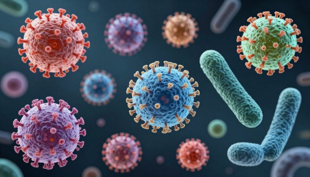 Microscopic view of virus and bacteria causing infectious diseases in USA