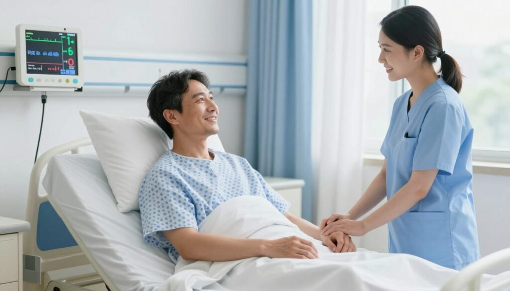 Patient recovering from infectious disease showing improvement over time