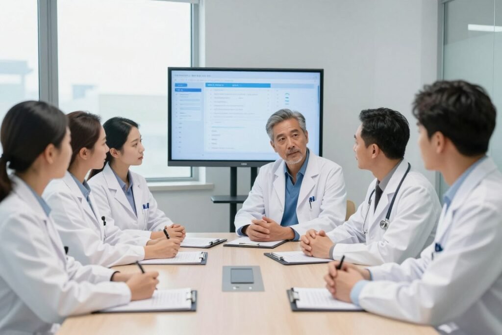 Pediatricians discussing childhood health concerns