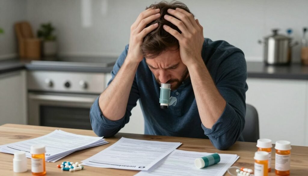 Person experiencing stress related to asthma management