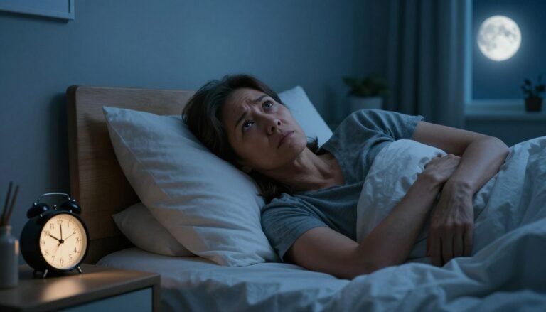 Person lying awake at night struggling with sleep disorders USA