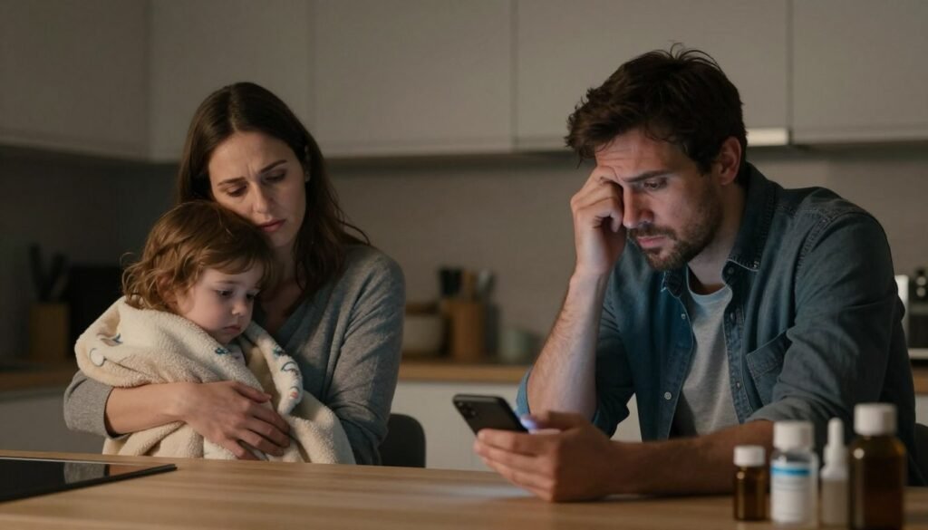 Stressed parents dealing with child health issues
