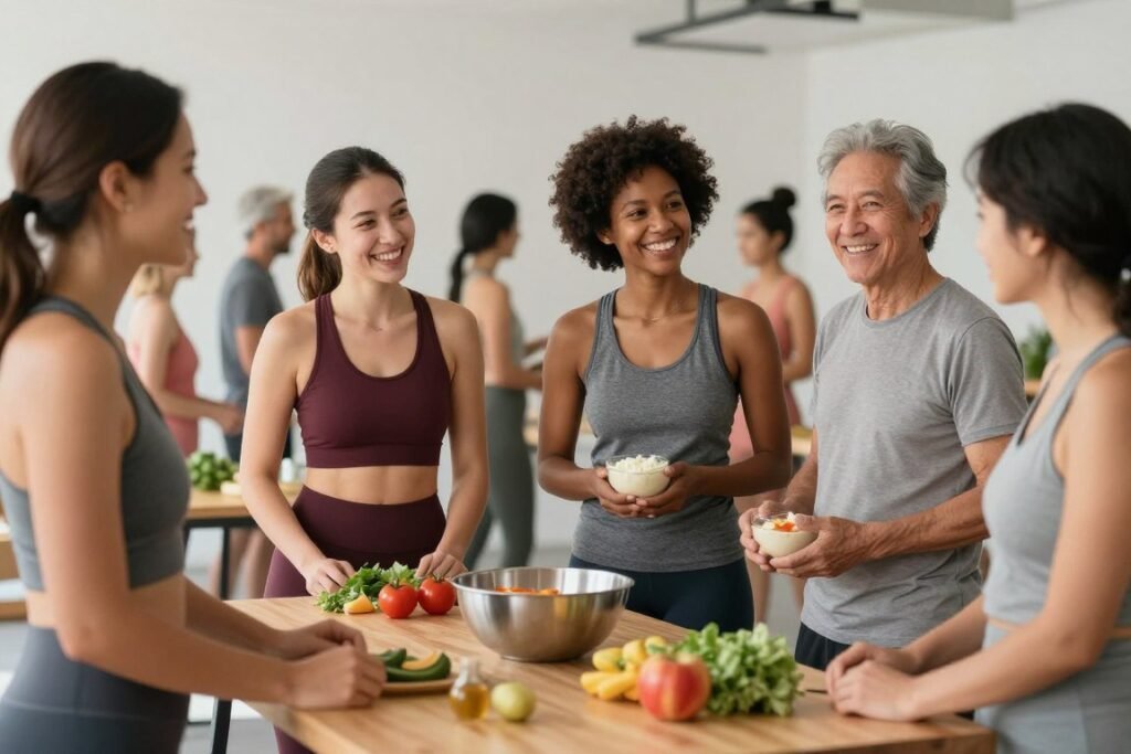 Support group or family encouraging healthy lifestyle changes together