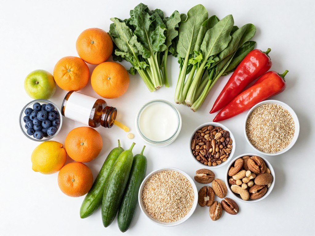 Variety of immune-boosting foods and supplements