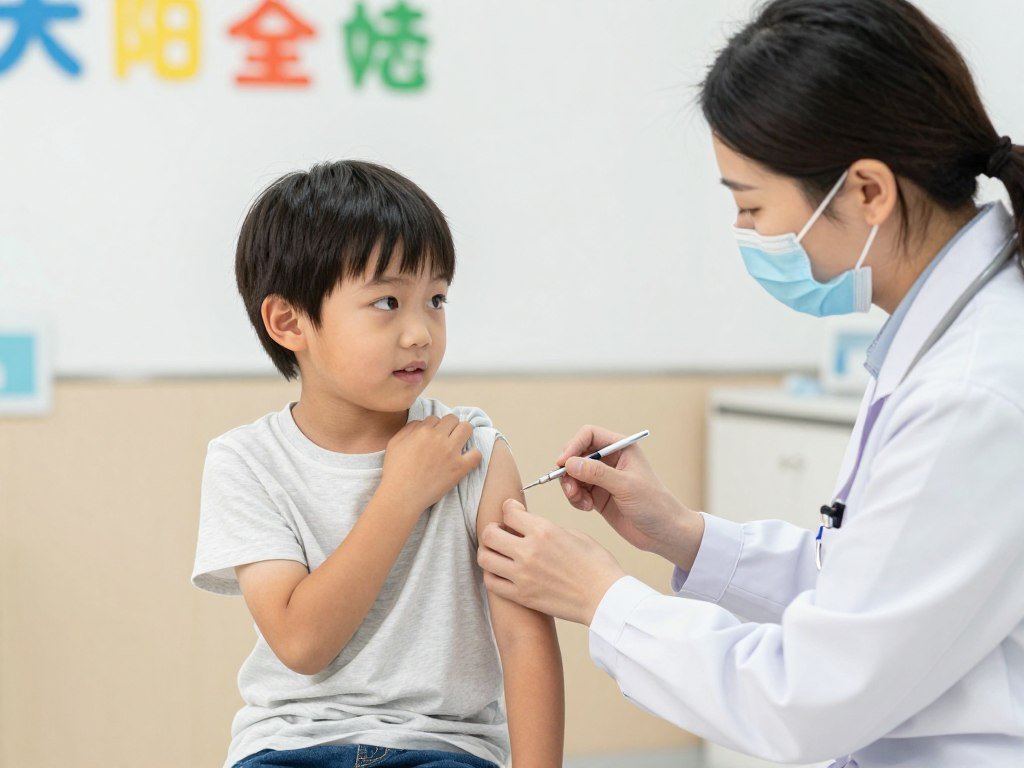 Young child receiving vaccination against infectious diseases in USA
