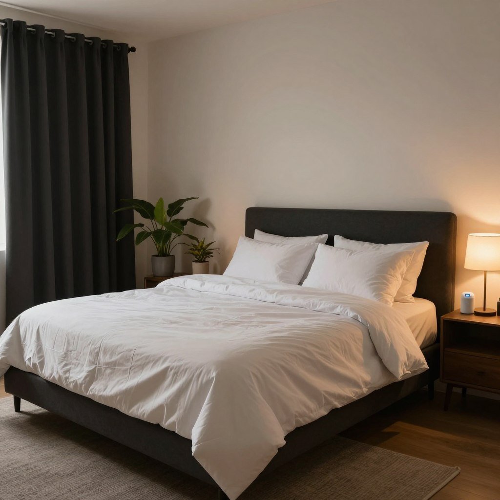 comfortable bedroom with optimal sleep environment setup
