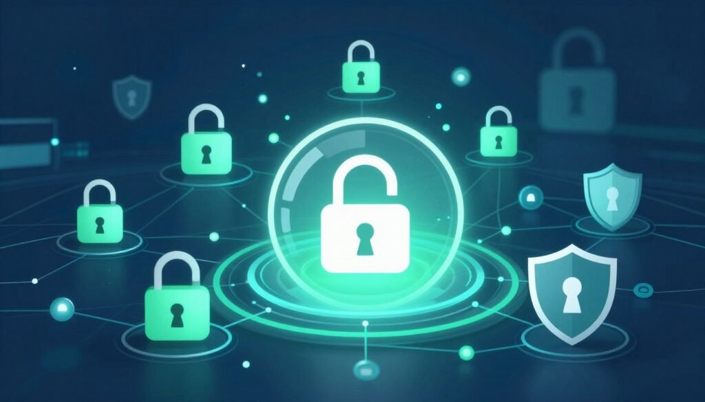 cybersecurity protection for tax filing showing encryption and secure data transmission