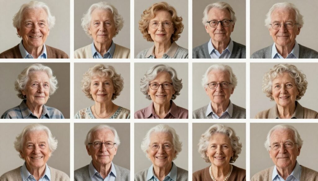 diverse group of elderly people at different ages showing Alzheimer's disease affects various age groups