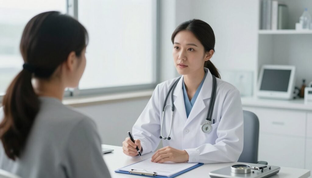 healthcare provider discussing maternal health complications with patient showing empathy