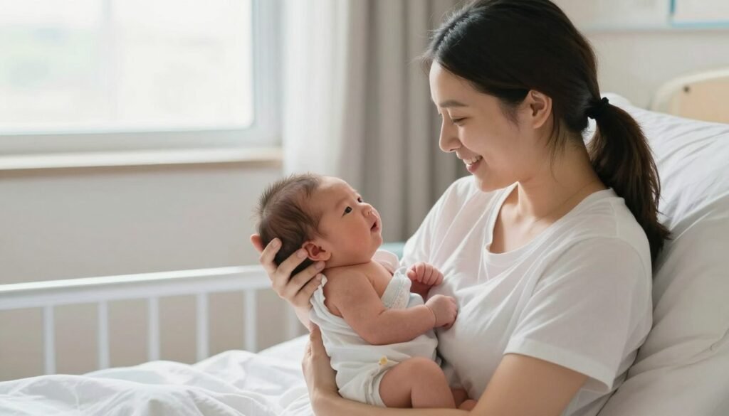 healthy mother holding newborn baby representing successful prevention of maternal health complications