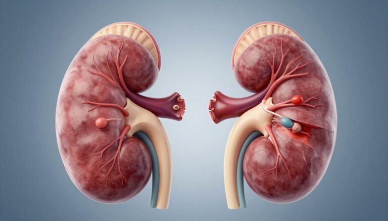 medical illustration showing healthy kidneys versus damaged kidneys affected by kidney disease
