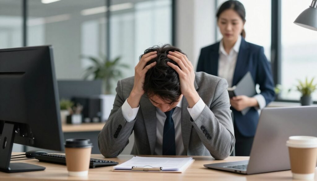 stressed person experiencing severe sleep disorder consequences during day