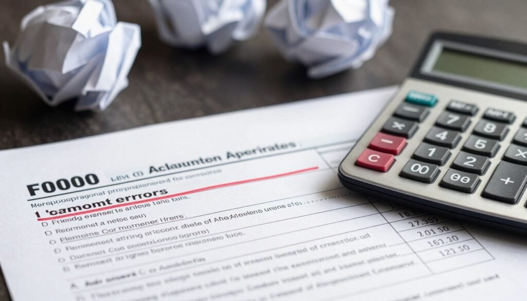 tax filing errors and mistakes shown on documents with red correction marks