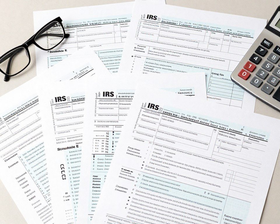 various tax forms representing different filing situations including business, investments, and complex returns